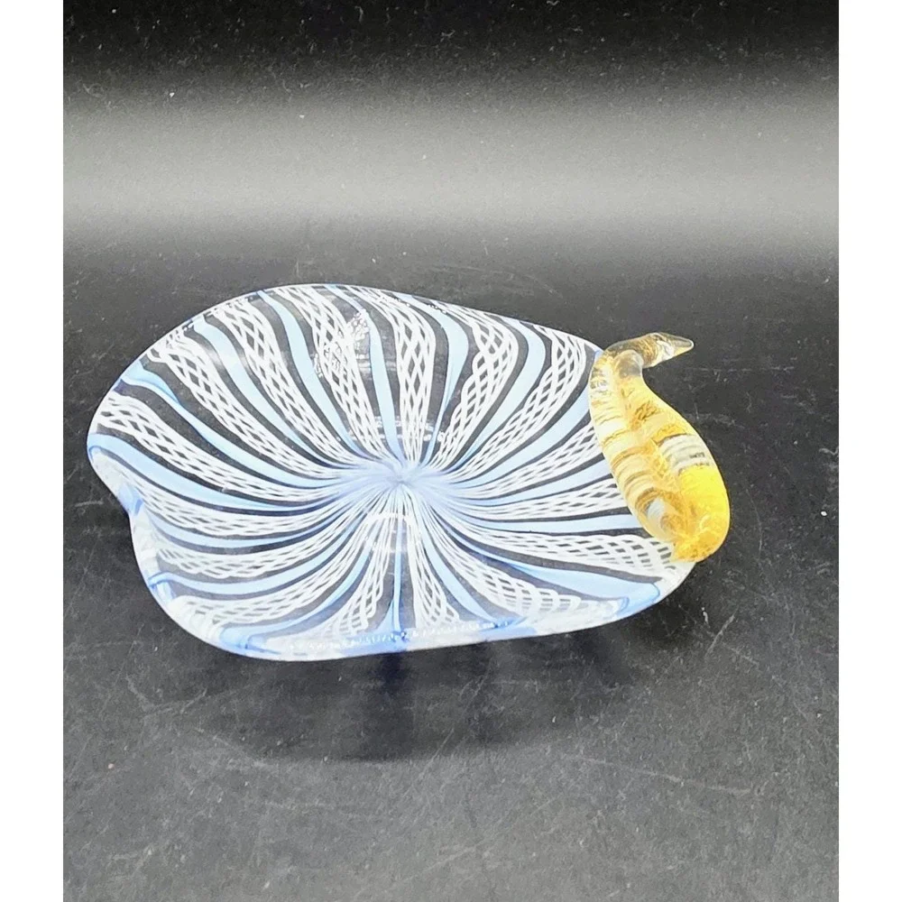 Vintage Murano Blue Zanfanirico Ribbon Glass Apple Trinket Dish 4.75
